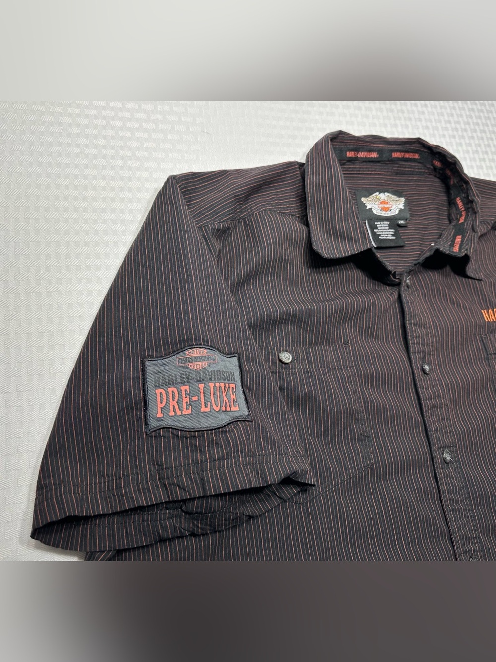 Harley Davidson Pre-Luxe Black Orange Pinstripe Men's 2XL Shop Mechanic Biker